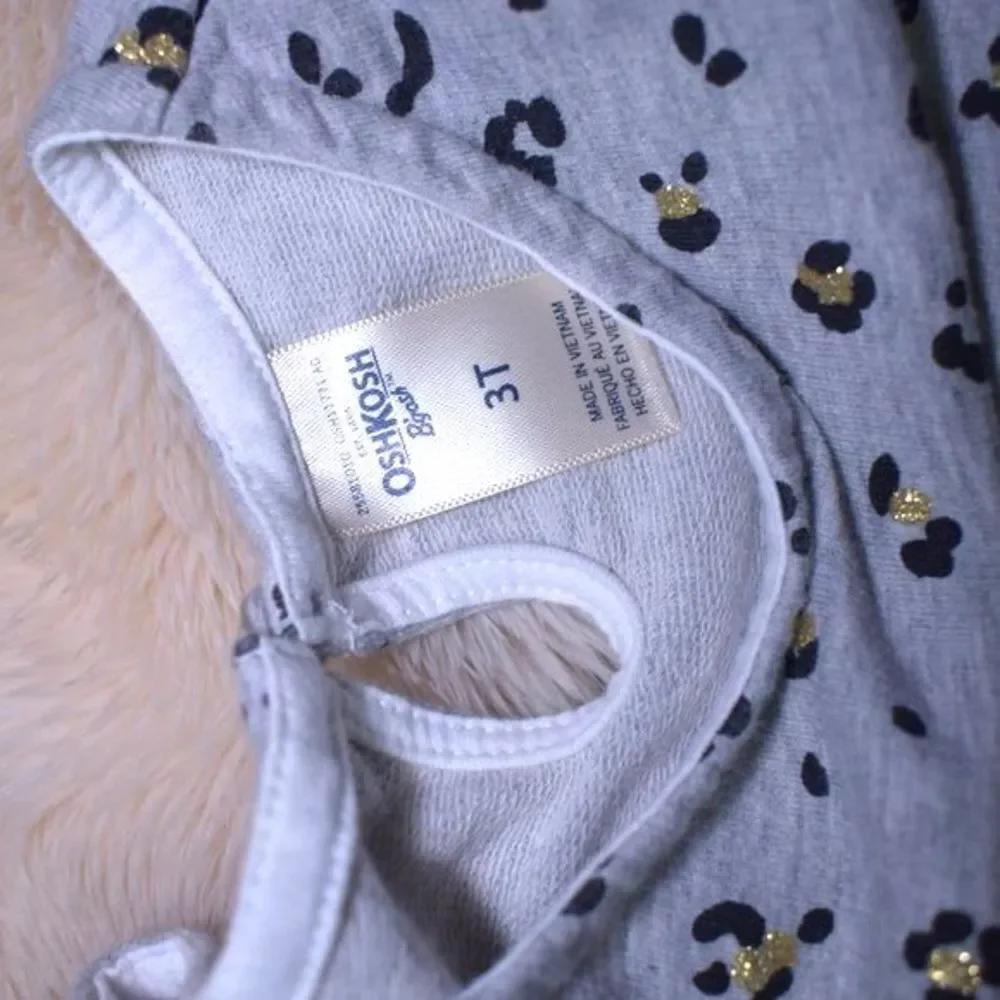Oshkosh Leopard Print Dress Size 3T Gray Short Sleeve Animal Print